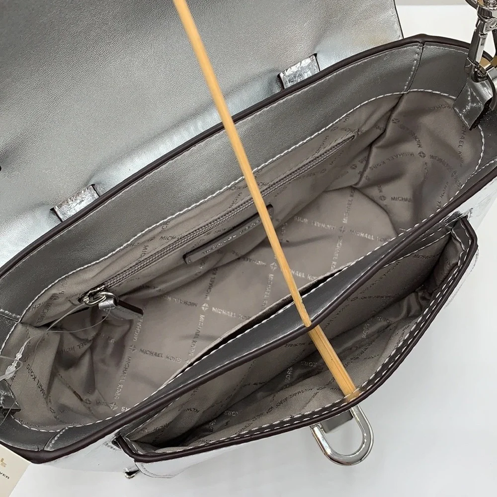 MICHAEL KORS MANHATTAN MEDIUM TOP HANDLE SCHOOL SATCHEL CROSSBODY BAG SILVER
